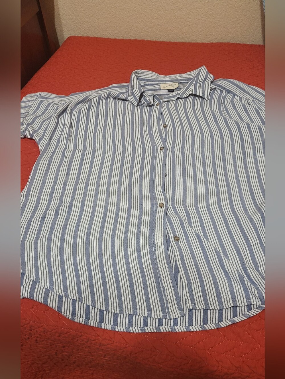 Universal Thread Blue and White Vertical Stripe Button-Down Shirt